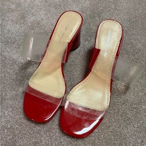 Adrienne Vittadini Red Mules with Clear Strap